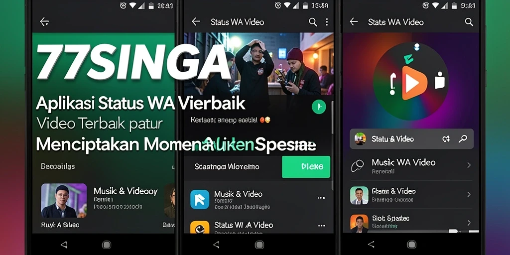 Antarmuka aplikasi 77SINGA untuk membuat Status WA Video yang menarik.