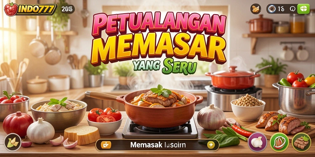 Screenshot INDO777 menampilkan antarmuka memasak yang penuh warna dan interaktif.