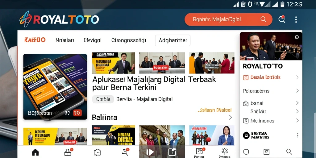 Tampilan antarmuka aplikasi Majalah Digital ROYALTOTO yang modern dan user-friendly.