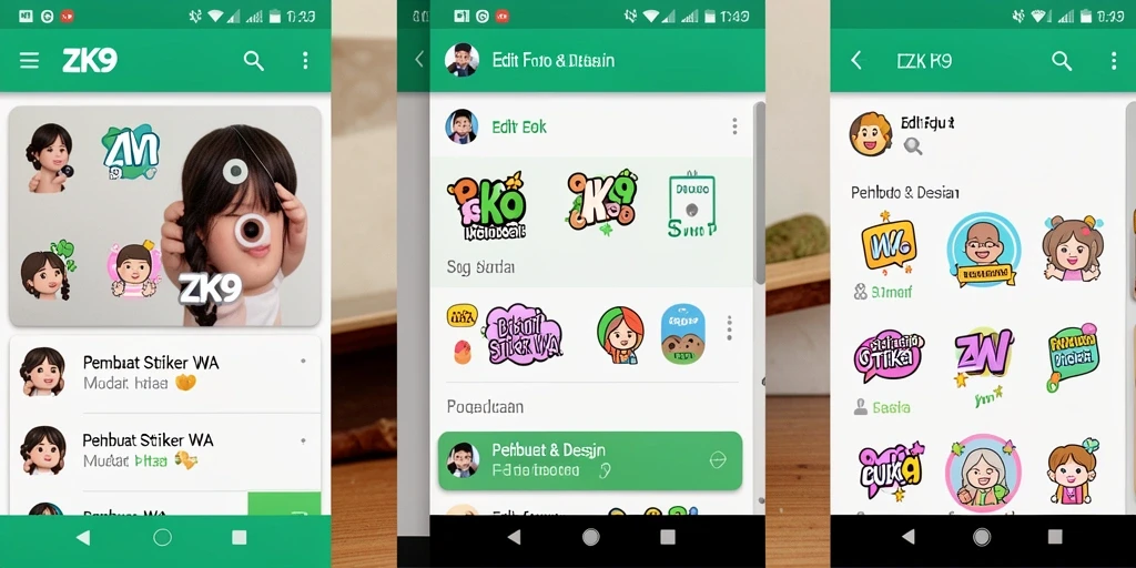 Antarmuka ZK9 untuk membuat stiker WhatsApp yang intuitif dan sederhana.